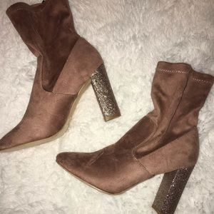 Dusty rose booties with glitter heel